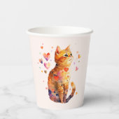 Schattigee Tabby Kat met Harten Papieren Bekers (Achterkant)