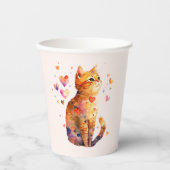 Schattigee Tabby Kat met Harten Papieren Bekers (Voorkant)