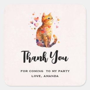 Schattigee Tabby Kat met harten Party Dank u Vierkante Sticker