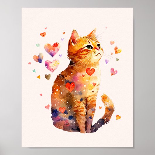 Schattigee Tabby Kat met Harten Poster (Voorkant)