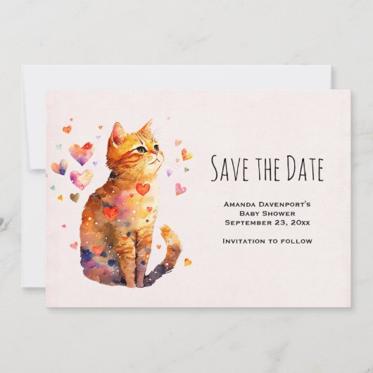 Schattigee Tabby Kat met Harten Save The Date (Voorkant)