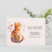 Schattigee Tabby Kat met Harten Save The Date (Staand voorkant)