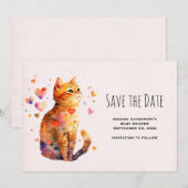 Schattigee Tabby Kat met Harten Save The Date (Voorkant / Achterkant)