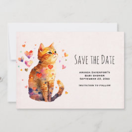 Schattigee Tabby Kat met Harten Save The Date