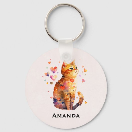 Schattigee Tabby Kat met Harten Sleutelhanger (Voorkant)