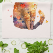 Schattigee Tabby Kat met Harten Theedoek (Gevouwen)