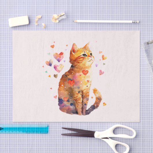Schattigee Tabby Kat met Harten Tissuepapier (Craft)