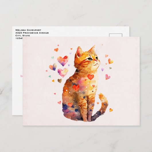 Schattigee Tabby Kat met Harten Valentijnsdag Feestdagenkaart (Voorkant / Achterkant)