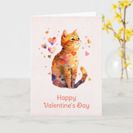 Schattigee Tabby Kat met Harten Valentijnsdag Kaart