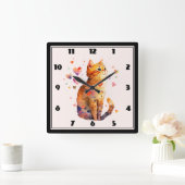 Schattigee Tabby Kat met Harten Vierkante Klok (Huis)