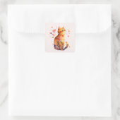 Schattigee Tabby Kat met Harten Vierkante Sticker (Tas)