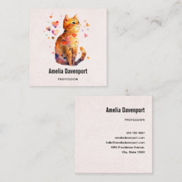Schattigee Tabby Kat met Harten Vierkante Visitekaartje