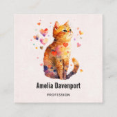 Schattigee Tabby Kat met Harten Vierkante Visitekaartje (Voorkant)