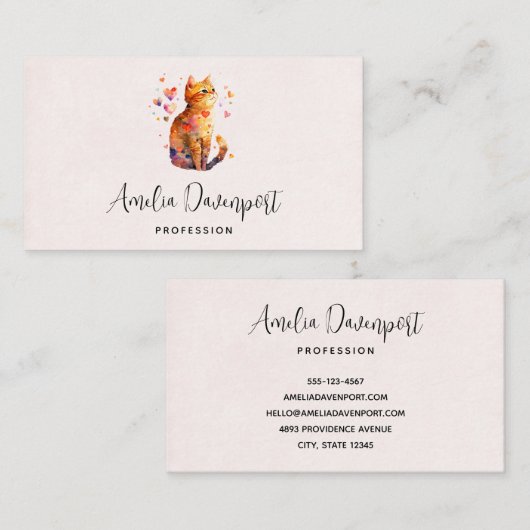 Schattigee Tabby Kat met Harten Visitekaartje (Voorkant / Achterkant)