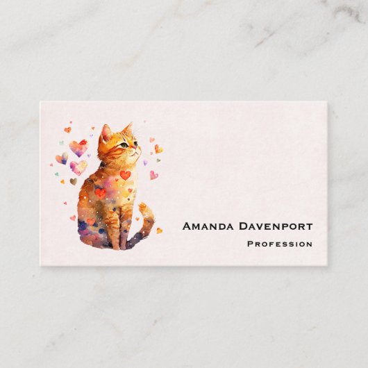 Schattigee Tabby Kat met Harten Visitekaartje (Voorkant)