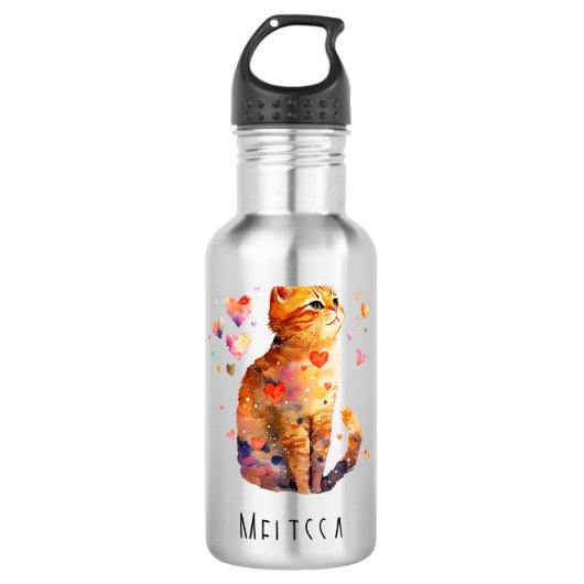 Schattigee Tabby Kat met Harten Waterfles (Voorkant)