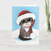 Schattigee Tabby Kitten Dragen Santa Hat Christmas Feestdagen Kaart (Voorkant)