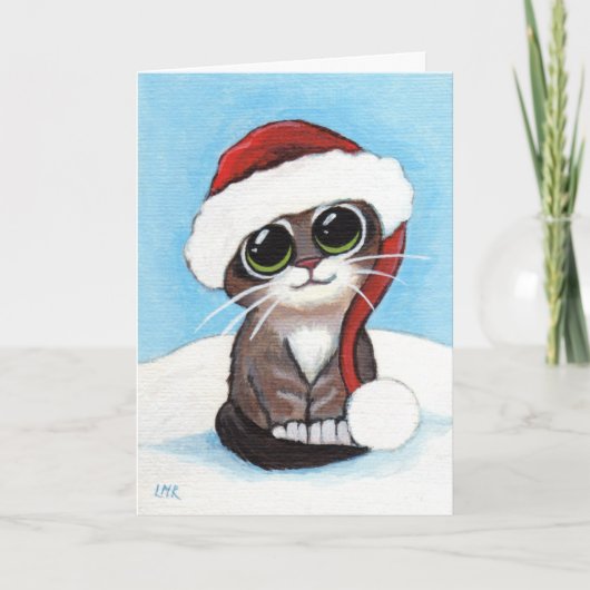 Schattigee Tabby Kitten Dragen Santa Hat Christmas Feestdagen Kaart (Voorkant)