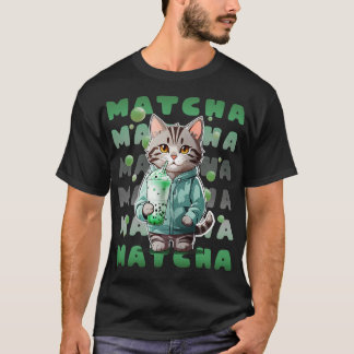 Schattigee Tabby Kitten in Hoodie drink Matcha Gre T-shirt