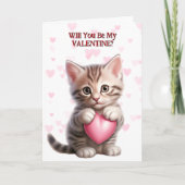 Schattigee Tabby Kitten met Roze Hart Valentijn Feestdagen Kaart (Voorkant)