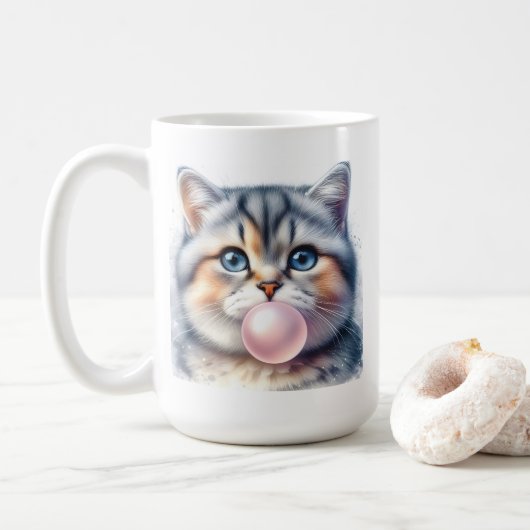 Schattigee Tabby Kitty Kat Blowing Bubble Gum Kwek Koffiemok (Met donut)