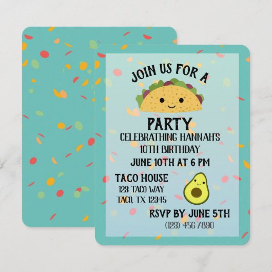 Schattigee Taco Party uitnodiging (Voorkant / Achterkant)