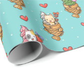 Schattigee Taiyaki Ice Cream Dessert Kawaii Cat Bl Cadeaupapier (Rol Hoek)