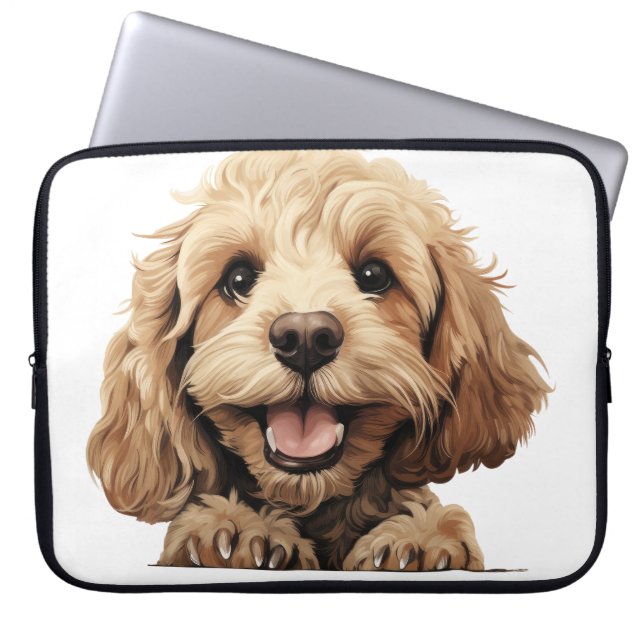 SCHATTIGEE TAN COCKAPOO PUPPY DOG LAPTOP SLEEVE (Voorkant)