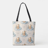 SCHATTIGEE TAN TEDDYBEER IN BLAUWE DEKEN TOTE BAG (Achterkant)