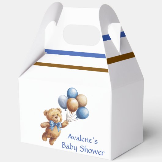 Schattigee Tan Teddybeer met ballonnen Boy Baby sh Bedankdoosjes (Voorkant)