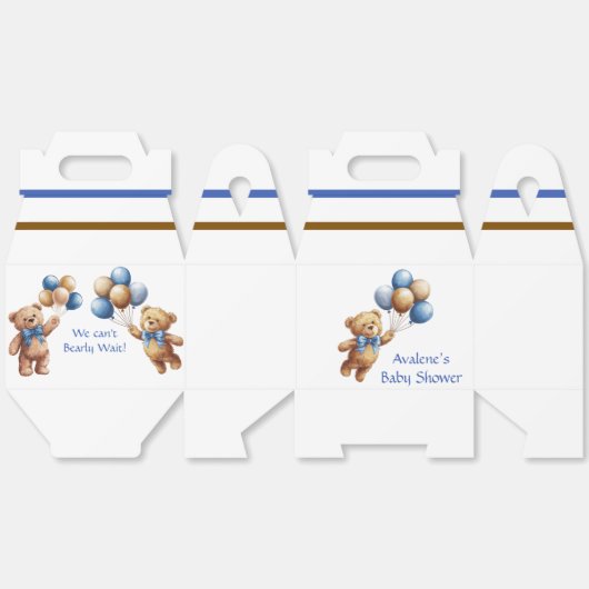 Schattigee Tan Teddybeer met ballonnen Boy Baby sh Bedankdoosjes (Ongevouwen)