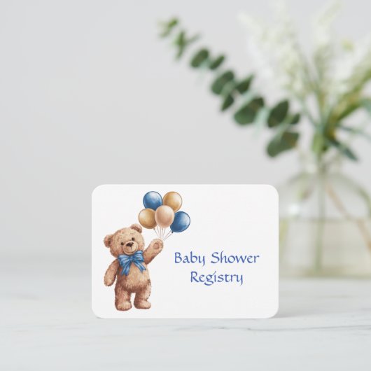 Schattigee Tan Teddybeer met ballonnen Boy Baby sh Informatiekaartje (Staand voorkant)