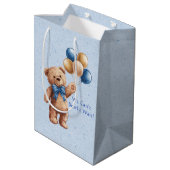 Schattigee Tan Teddybeer met ballonnen Boy Baby sh Medium Cadeauzakje (Achterkant Gekanteld)