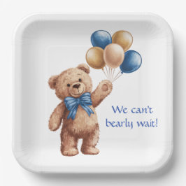 Schattigee Tan Teddybeer met ballonnen Boy Baby sh Papieren Bordje