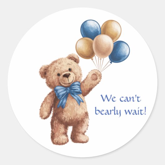 Schattigee Tan Teddybeer met ballonnen Boy Baby sh Ronde Sticker (Voorkant)