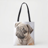 SCHATTIGEE TAN & ZWARTE PUG PUPPY HOND TOTE BAG (Voorkant)