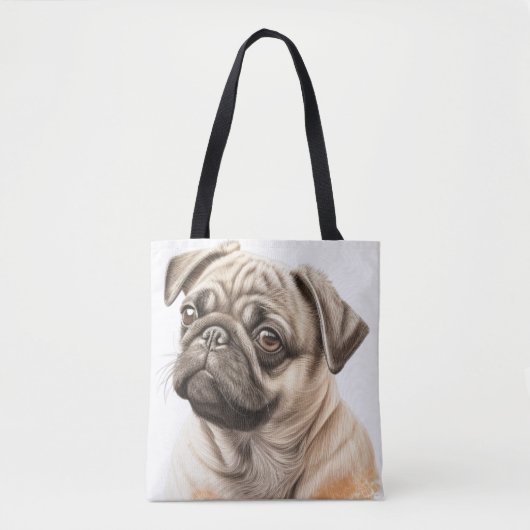SCHATTIGEE TAN & ZWARTE PUG PUPPY HOND TOTE BAG (Voorkant)