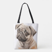 SCHATTIGEE TAN & ZWARTE PUG PUPPY HOND TOTE BAG (Achterkant)
