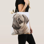 SCHATTIGEE TAN & ZWARTE PUG PUPPY HOND TOTE BAG (Dichtbij)
