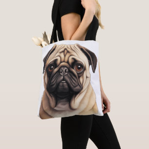 SCHATTIGEE TAN & ZWARTE PUG PUPPY HOND TOTE BAG