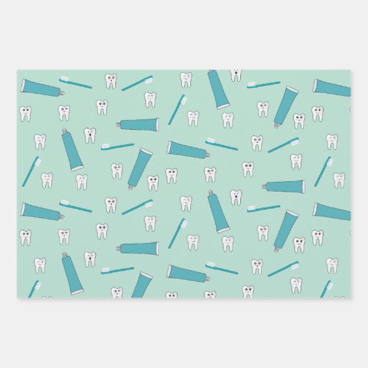 Schattigee Tand Blauwgroen Mint Tandpasta Tandenbo Inpakpapier Vel (Voorkant 2)