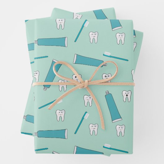 Schattigee Tand Blauwgroen Mint Tandpasta Tandenbo Inpakpapier Vel (In situ)