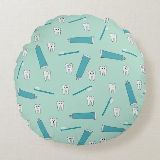 Schattigee Tand Blauwgroen Mint Tandpasta Tandenbo Rond Kussen (Voorkant)