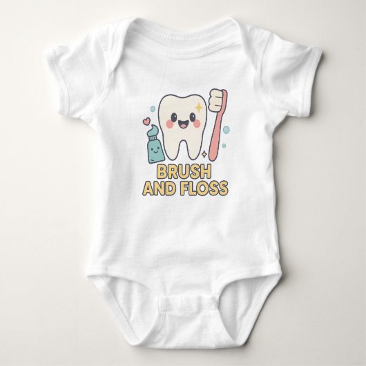 Schattigee Tand Cartoon - Borstel en floss Dental Romper (Voorkant)