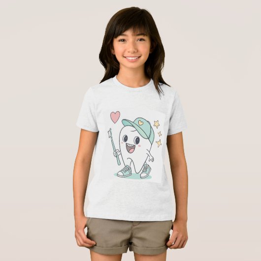 Schattigee Tand Cartoon - Kinder Tand Shirt (Voorkant volledig)