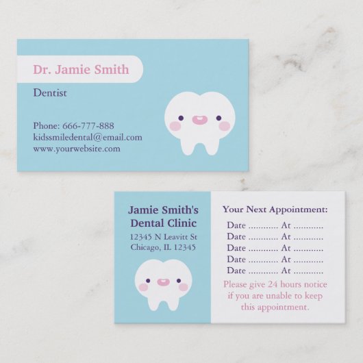 Schattigee tand met Toothy Grin Tandheelkundige Vi Visitekaartje (Voorkant / Achterkant)