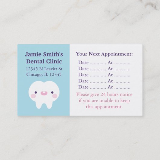 Schattigee tand met Toothy Grin Tandheelkundige Vi Visitekaartje (Achterkant)
