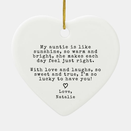 Schattigee tante cadeau van nichtje neefje tante k keramisch ornament (Achterkant)