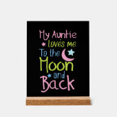 Schattigee tante liefde maan terug unisex kinderka acryl bord (Voorkant)