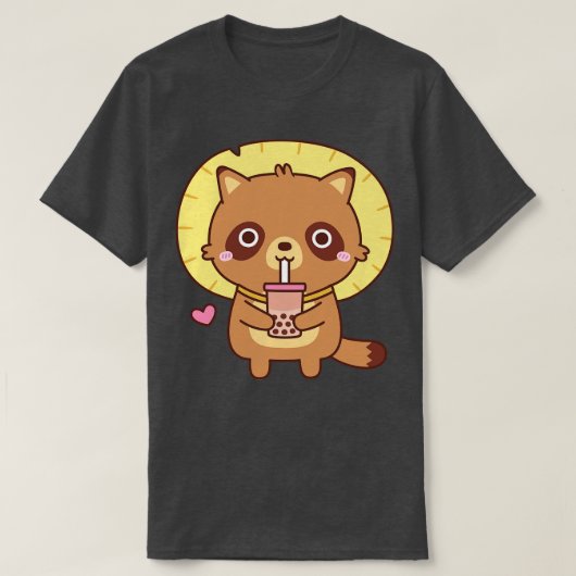 Schattigee Tanuki met stro Pet houdt van bubbelthe T-shirt (Design voorkant)